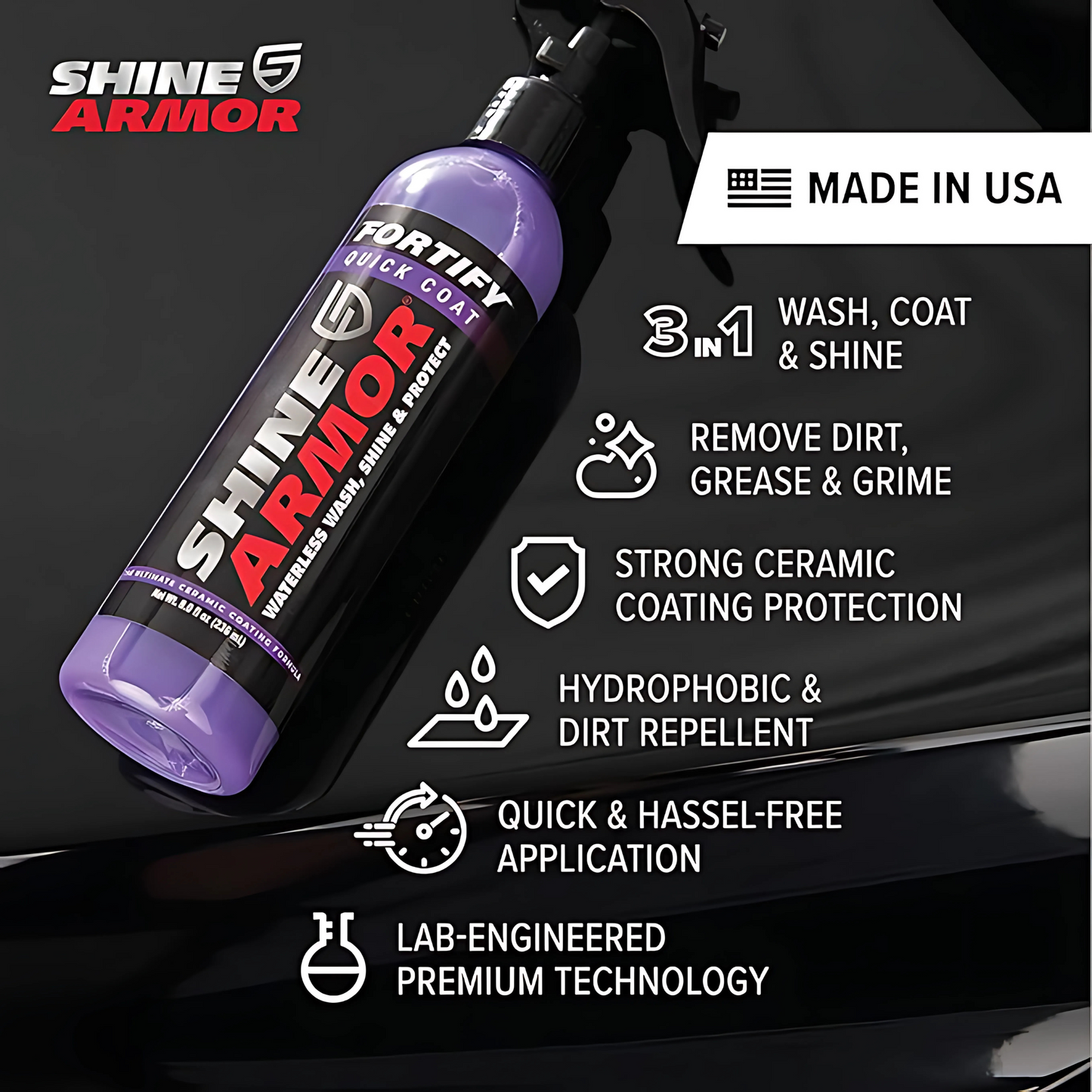 Shine Armor Ceramic Quick Coat - Waterless Wash, Wax & Protection